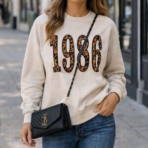 RARE HOXTON BOLO Chunky Pullover Sweatshirt Animal Print 1986 Applique Neutral